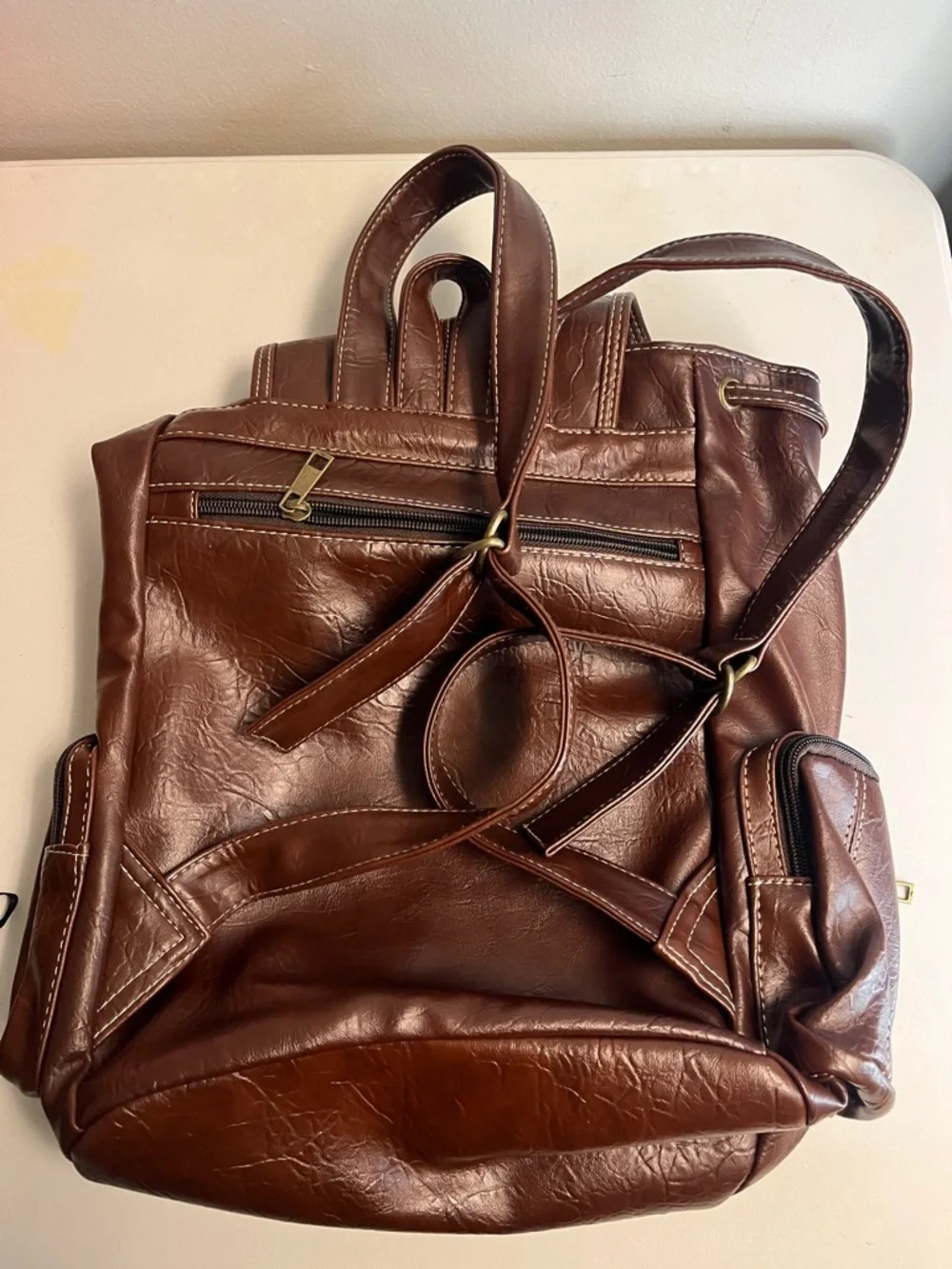 Brown I unisex Leather Backpack
